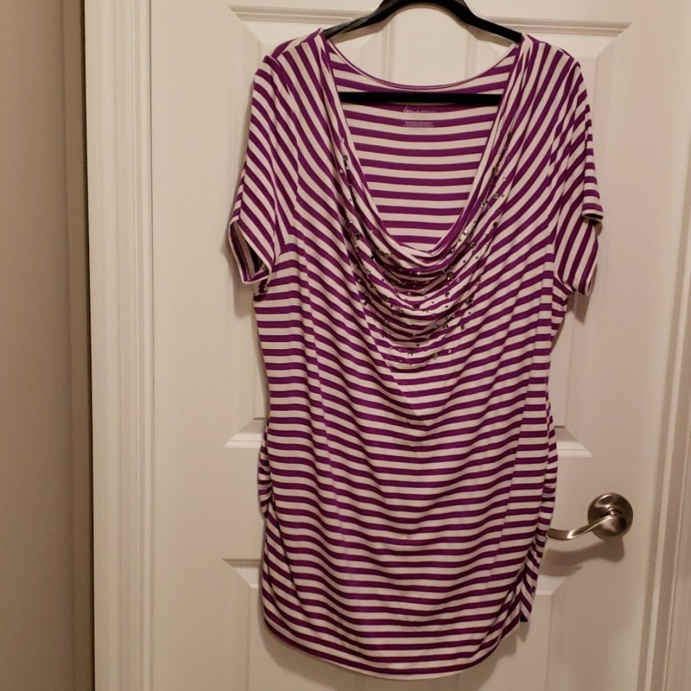 Purple&white stripped shirt cowel neck